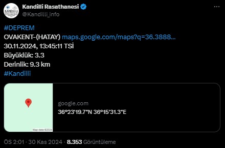 Hatay'da deprem! Kandilli Rasathanesi açıkladı