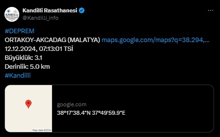 Malatya'da deprem! Kandilli Rasathanesi duyurdu