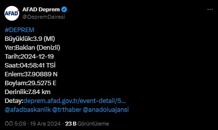 Denizli'de deprem! AFAD duyurdu