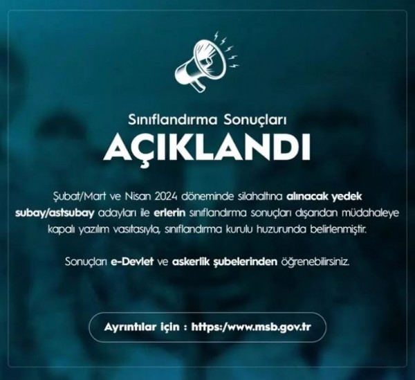 Askerlik er sınıflandırma sonuçları açıklandı