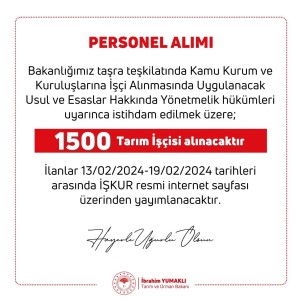 Tarim Ve Orman Bakanligina Bin 500 Isçi Alinacak