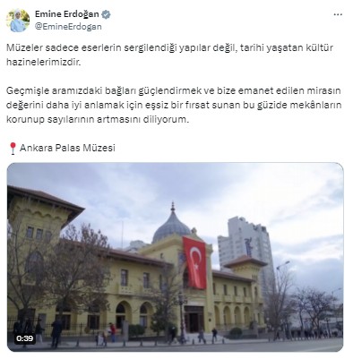 Emine Erdoğan'dan Ankara Palas Müzesi paylaşımı