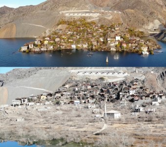 Yusufeli Baraji'nin Yapilmasi Ile Sular Altinda Kalan Köy Baraj Sulari Çekilince Yeniden Ortaya Çikti