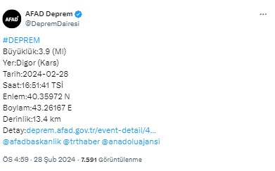 Kars'ta deprem! AFAD duyurdu