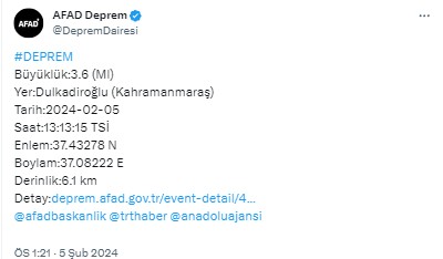 Kahramanmaraş'ta deprem! AFAD'dan açıklama