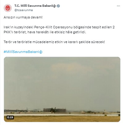 MSB, 'Ansızın vurmaya devam' notu ile duyurdu! 2 PKK’lı teröristi etkisiz hale getirildi