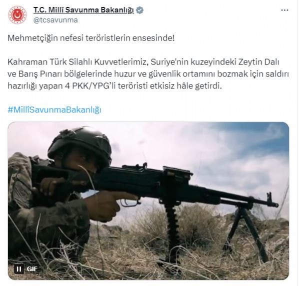 MSB duyurdu! 4 PKK/YPG'li terörist etkisiz