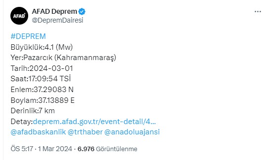 Kahramanmaraş'ta deprem!