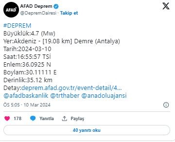AFAD duyurdu: Antalya’da 4.7 şiddetinde deprem!