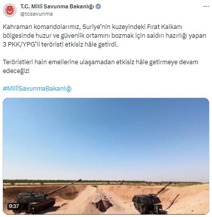 Suriye'nin kuzeyinde 3 PKK/YPG'li terörist öldürüldü