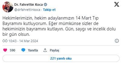 Sağlık Bakanı Fahrettin Koca'dan 14 Mart Tıp Bayramı mesajı!