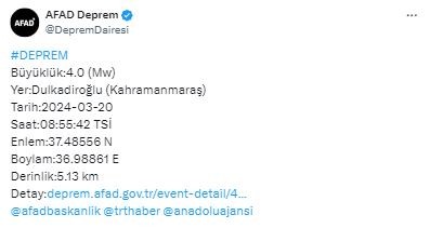 Kahramanmaraş'ta deprem