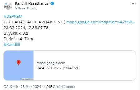Akdeniz'de deprem!
