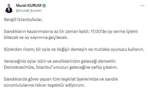 Murat Kurum'dan yerel seçim mesajı: Bir oyla ne değişir demeyin ve mutlaka oyunuzu kullanın