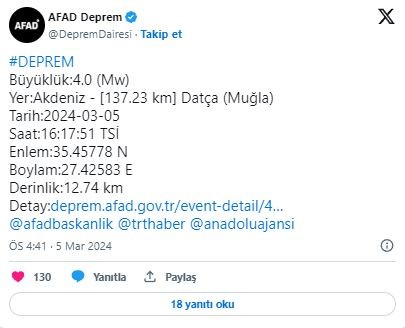 Muğla'da deprem meydana geldi