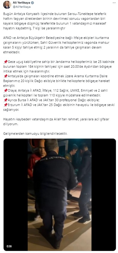 Antalya'da teleferik faciası: Ölü ve yaralılar var! Bakan Yerlikaya açıkladı: 98 kişi tahliye edildi