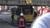 Yenikapı'da bir İETT otobüsü üst geçide sıkıştı! Haberi