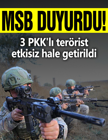 MSB duyurdu! 3 PKK'lı terörist etkisiz hâle getirildi
