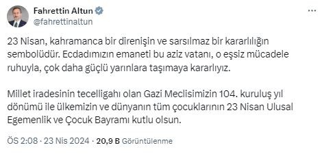 İletişim Başkanı Altun'dan 23 Nisan mesajı