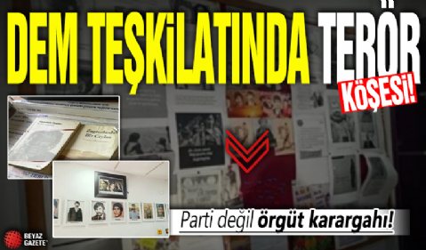 Parti binası değil PKK karargah gibi! DEM teşkilatında terörist köşesi