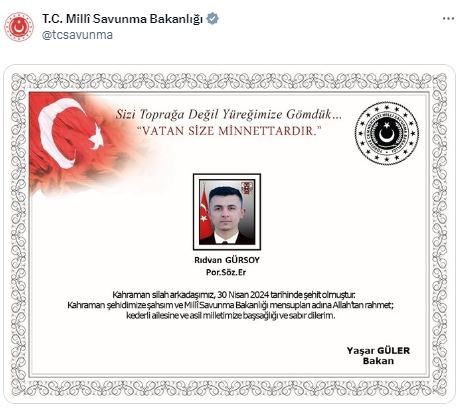 MSB duyurdu: Şehidimiz var!