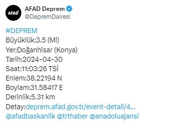 Konya'da deprem