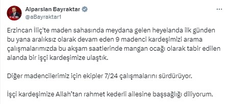 İliç'teki heyelanda toprak altında kalan 1 işçinin cansız bedenine ulaşıldı