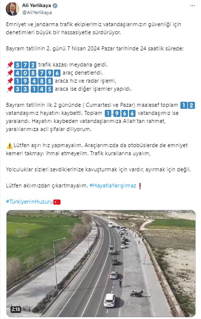 Bakan Yerlikaya iki günlük acı bilançoyu açıkladı