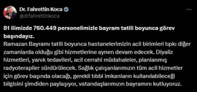 Bayram Tatili Boyunca 760 Bin 449 Saglik Personeli Görev Yapacak