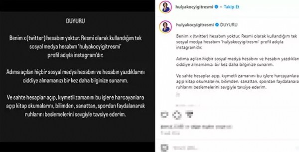 Hülya Koçyiğit'ten 'sahte hesap' uyarısı!