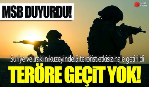 Teröre ve teröriste geçit yok! Suriye ve Irak'ın kuzeyinde 5 terörist etkisiz hale getirildi