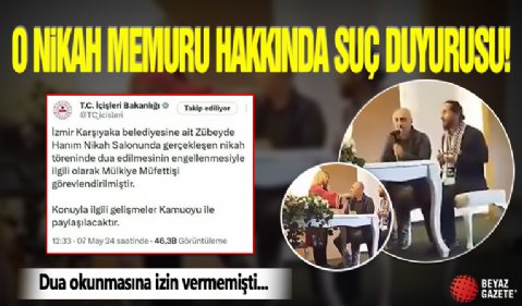 İzmir'de dua okunmasına izin vermeyen nikah memuru hakkında suç duyurusu