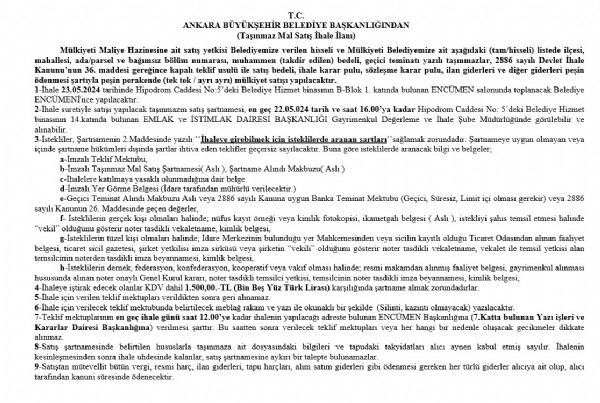 Mansur Yavaş satmaya devam ediyor: Bu sefer de 27 adet taşınmazı 668 milyon 485 bin TL bedelle satışa çıkardı!