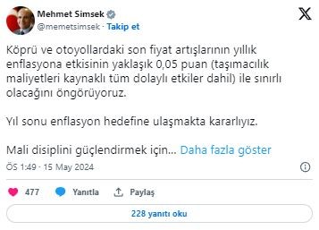 Bakan Şimşek'ten 'Köprü ve otoyollar' açıklaması: Enflasyona etkisi sınırlı olacak
