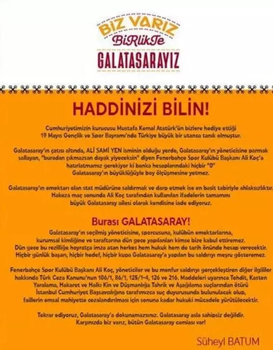 Derbi sonrası Ali Koç'a suç duyurusu! 'Şerefsizlere, haysiyetsizlere ve alçaklara gösterdik'