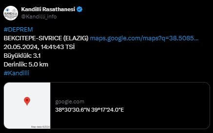 Elazığ'da deprem! Kandilli Rasathanesi duyurdu