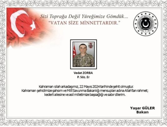 MSB'den acı haber: 1 asker şehit oldu