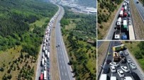 Kilometrelerce kuyruk oluştu: TEM'i kilitleyen kaza drone ile görüntülendi