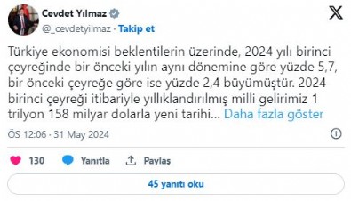Cumhurbaşkanı Yardımcısı Yılmaz: Büyüme performansımızı 15 çeyrektir kesintisiz sürdürüyoruz