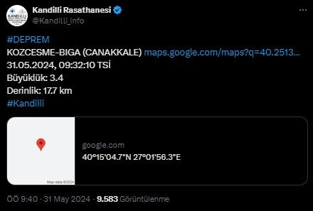 Çanakkale'de deprem! Kandilli Rasathanesi duyurdu
