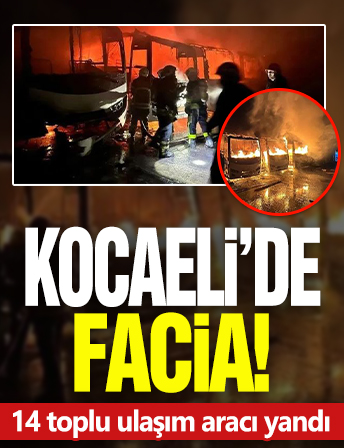Kocaeli'de facia: Açık otoparkta çıkan yangında 14 toplu taşıma aracı yandı
