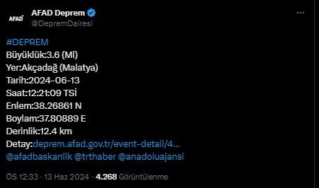 Malatya'da deprem! AFAD duyurdu