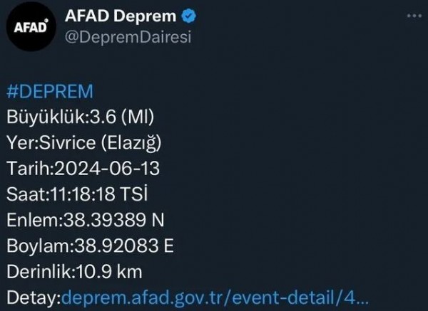 Elazığ'da deprem! AFAD duyurdu