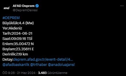Akdeniz'de deprem! AFAD duyurdu