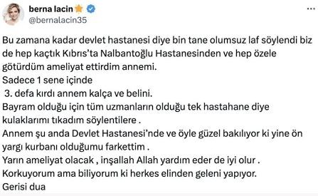 Berna Laçin'den devlet hastanesi özrü: Önyargı kurbanı oldum