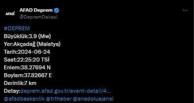 Malatya'da korkutan deprem