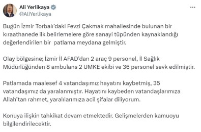 Bakan Yerlikaya Açiklamasi '(Izmir'deki) Patlamada Maalesef 4 Vatandasimiz Hayatini Kaybetti'