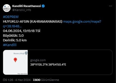 Kahramanmaraş'ta deprem! Kandilli Rasathanesi duyurdu