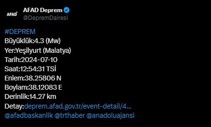 Malatya'da korkutan deprem