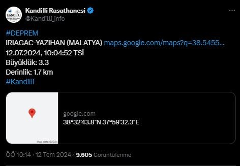 Malatya'da deprem! Kandilli Rasathanesi duyurdu